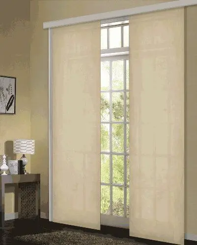 Produktbild: Gardinenbox Flächenvorhang, Schiebegardine Blickdicht matt, Sand, aus Micro Satin (Mikrofaser Gewebe), mit Paneelwagen und Beschwerungsstange -85600-, 85600