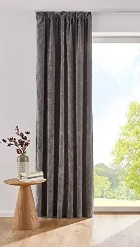 Produktbild: Gardinenbox Vorhang Thermo Chenille Dunkelgrau HxB 245x140 cm Schlaufenband Samtig Weich Verdunkelung, 2022500