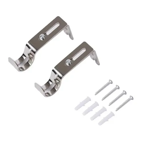 Produktbild: Gardinenstange Halterung Verstellbare Gardinenstangenhalter Gardinenstangen Halterung Stangenhalterung Metall Wandhalterung Curtain Pole Brackets mit Schrauben für Gardinenstangen Silber 2 Stück