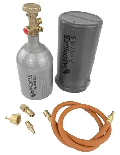 Produktbild: GARDINGER Aktionsset befüllbare Aluminium Propanflasche Profill 0.5 + Umfüllschlauch + Schnellkupplungen