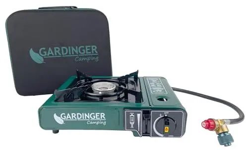 Produktbild: GARDINGER einflammiger universal-Kartuschen Kocher Camp Allgas mit Piezozündung + Adapter-Schlauch + hochwertiger Koffer