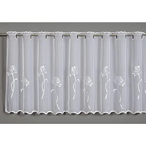 Produktbild: GARDINIA Bistro-Gardine mit verdeckten Schlaufen, Transparent, Lichtdurchlässig, Scheibengardine, Voile mit Pusteblumen-Stickerei, 140 x 48 cm, Weiß