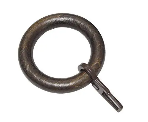 Produktbild: GARDINIA Gardinenringe für Gardinenstangen mit Ø 28 mm, Mit Gardinenhaken, 10 Stück, Vorhangringe, Breite 9 mm, Holz, Kolonial