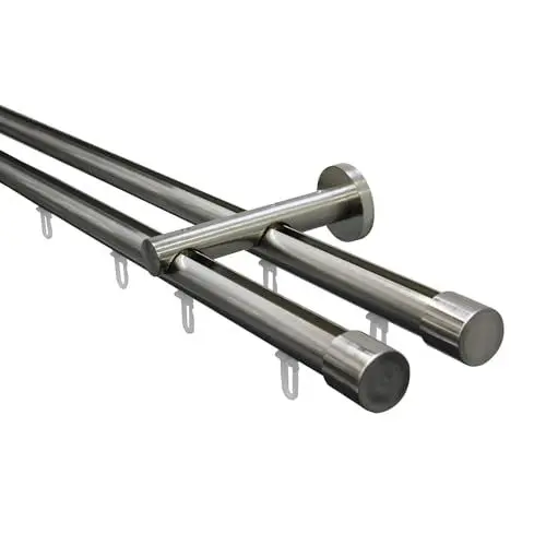 Produktbild: GARDINIA Gardinenstangen-Set Isa, 2-läufig mit Innenlauf II, Komplettgarnitur inkl. 2 Stangen, Trägern, Endstücken und Gleitern, Ø 20 mm, 220 cm, Edelstahl-Optik