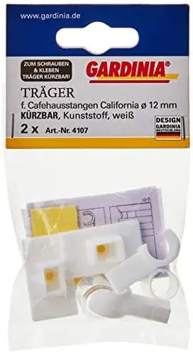 Produktbild: GARDINIA Träger für Caféhausstange California mit Ø 12 mm, Für Scheibenstangen, Länge: 2,7 cm, Kunststoff, Weiß, 2 Stück