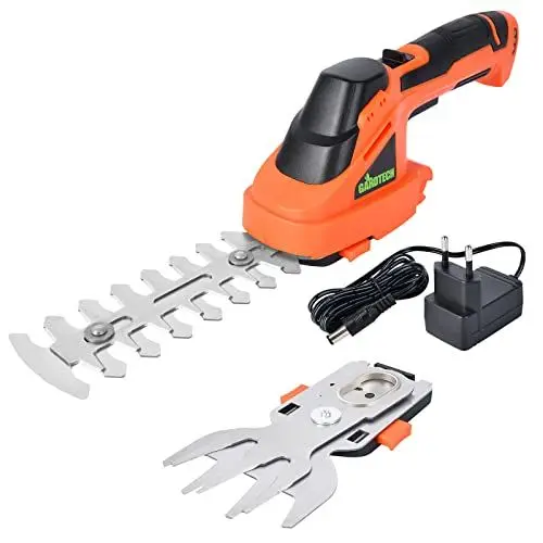 Produktbild: GARDTECH Akku Gras- und Strauchschere, 7,2 V Akku-Gartenschere mit 1,3 Ah (Li-Ion Technologie), zum Konturieren von Hecken, Gräsern, 8 cm Schnittbreite 13,3 cm Schnittlänge