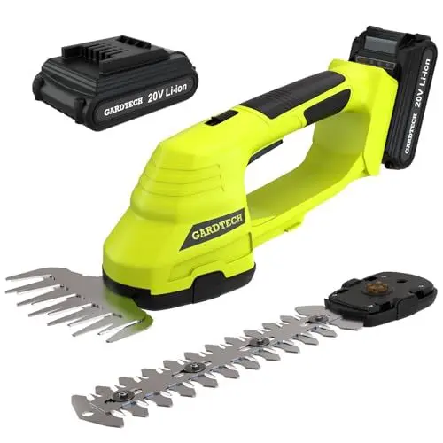 Produktbild: Gardtech 20V Akku Gras- und Strauchscheren mit Breitere Klingen, 2000mAh Lithium-ion 2 in 1 Kabellose Grasschere werkzeugloser Messerwechsel Grasschere inkl Akku und Ladegerät