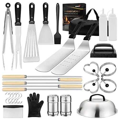 Produktbild: GARELF Grill Zubehör Set mit Flacher Oberseite, 30-Teiliges Grillwerkzeug Set für Blackstone und Campingkoch mit Schaber, Spatel, Zange, Eierring, für Outdoor Camping, Party, Teppanyaki und Gasgrill
