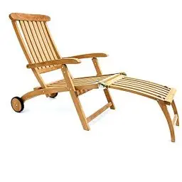 Produktbild: Garland® Liegestuhl mit Rollen Lehne Verstellbar Teak Holz SVLK Zertifiziert Fußablage Klappbar Ergonomisch Gartenliege Sonnenliege Deckchair Liege