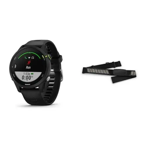 Produktbild: Garmin Forerunner 255 Music – GPS-Laufuhr mit individuellen Trainingsplänen & HRM-DUAL – Brustgurt zur Aufzeichnung von Herzfrequenzwerten, ANT+ & Bluetooth Technologie
