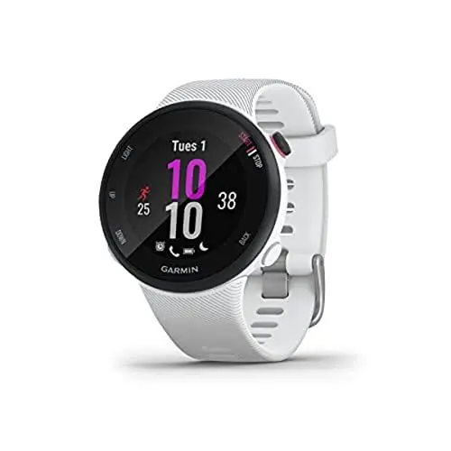 Produktbild: Garmin Forerunner 45S – GPS-Laufuhr im schlanken Design mit umfangreichen Lauffunktionen, Trainingsplänen, Herzfrequenzmessung am Handgelenk, für schlanke Handgelenke, Smartphone Benachrichtigungen, Weiß, Small