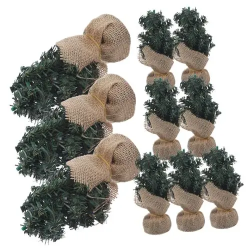 Produktbild: Garneck 10pcs Miniatur Weihnachten Bäume Leinen Basis Lebensechte Santa Ornamente Für Urlaub