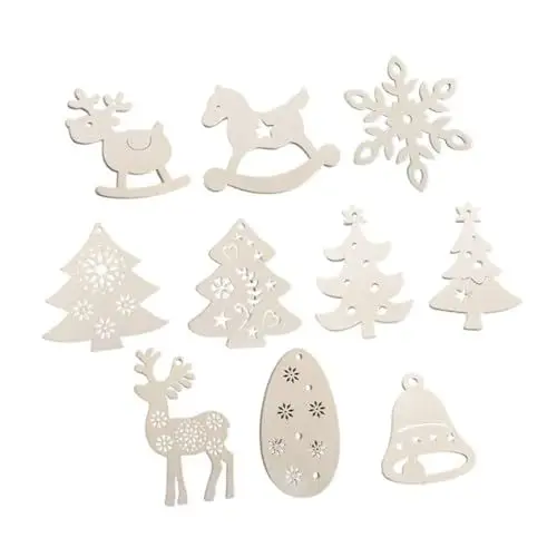 Produktbild: Garneck 10-Teiliges Weihnachtsschmuck-Set Weihnachts-Holzschild Leeres Holzschild Holzdekoration Heimdekoration Weihnachtsdekoration Weihnachtsanhänger Dekorieren Weiße