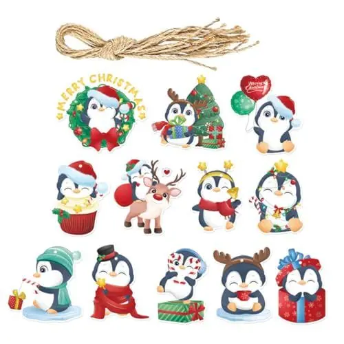 Produktbild: Garneck 12stücke Nette Pinguin Weihnachten Geschenkanhänger Papier Karten Weihnachtsdeko Geschenketiketten Hängeanhänger Für DIY Party Dekoration