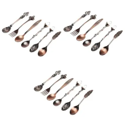 Produktbild: Garneck 18-teiliges Vintage-geschirrset Kaffeelöffel-set Königliche Löffel- Und -dessertgabeln Rotbronze Ungezähnt Sicher Für Kleinkinder