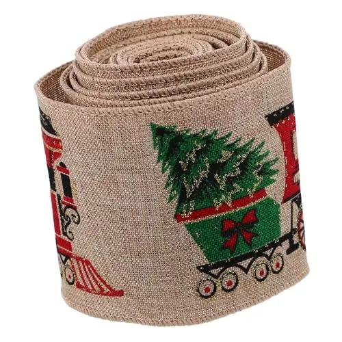 Produktbild: Garneck 6,3 cm Weihnachtsband Im Baumwoll-Canvas-Stil Handgefertigt Mit Eisendraht Eingefasst Ripsband-Dekorationen Zum Verpacken