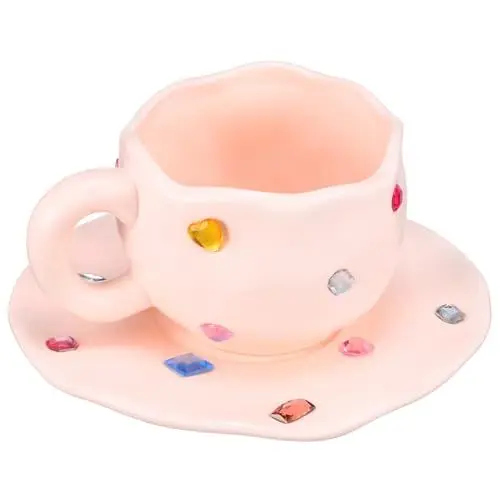 Produktbild: Hoement 1 Satz Keramikbecher Wassergläser Kaffeebecher Espressotasse Cappuccino-tasse Wasserbecher Mit Untertasse Wasserbecher Aus Keramik Becher Mit Henkel Kaffeetasse Aus Keramik Rosa