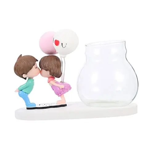 Produktbild: Garneck 1 Satz Hydroponische Pflanzenornamente Tischdekorationsvase Desktop Air Plant Terrarium Einzelne Vase Hochzeitspaar Figur Zwiebelpflanze Terrarium Harz Esstisch Glas Liebhaber