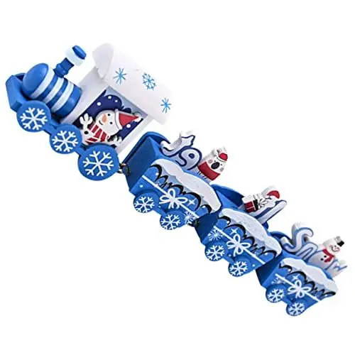 Produktbild: Garneck 1 Schachtel Weihnachtszug Aus Holz Minizug Weihnachtsdorf Weihnachts-Express-Zug- Weihnachtszug Gemalt Mini-weihnachtszug Mit Schneemann Weihnachtliche Tischdekoration Blue