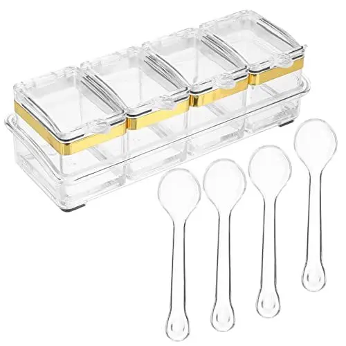 Produktbild: Garneck 4er-set Gewürzgläser Aus Acryl Mit Edelstahlrand Und Ohne Boden Für Die Küche
