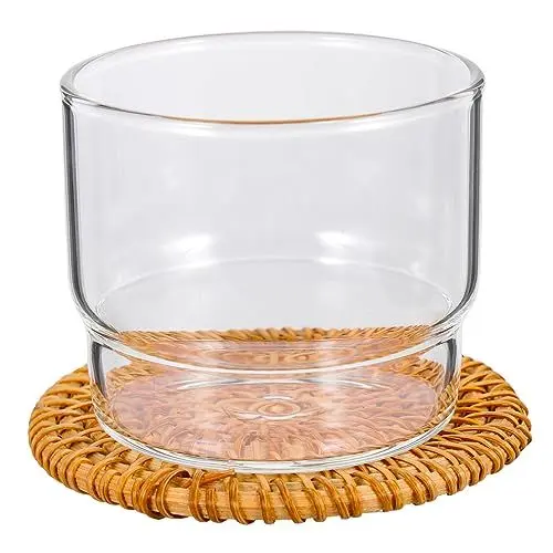 Produktbild: Garneck Elegantes Glas-kaffeetassen-set 2-teilig Latte-cup Rattan-getränkehalter Für Versammlungen