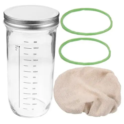 Produktbild: Garneck 1 Set Glastank Glasaufbewahrungskessel Glasbehälter Sauerteigflasche Mit Sauerteig Set Heimaufbewahrungsbehälter Gärungsset Glas Sauerteigbehälter