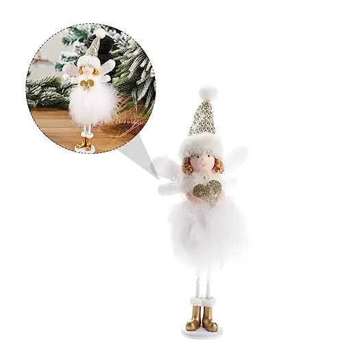 Produktbild: Garneck 1stk Stehender Engel Mit Federn Weihnachts-tomte-Zwerge Plüsch Weihnachtsschmuck Weihnachtsanhänger Zum Aufhängen Kleine Puppe Plüschpuppe Chemiefasertuch Weiß Weihnachten Kind
