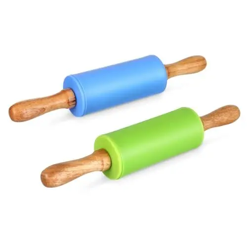 Produktbild: Garneck 2St Nudelholz mit Antihaftbeschichtung kinderküche kitchen gummies Holzgriffe Backrollenstock Nudelholz für die Küche spielzeug Rollstäbchen zum Backen Teigrollenstift Hölzern