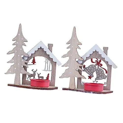 Produktbild: Garneck 2St Weihnachtskerzenhalter Weihnachtskerzensäulenhalter festlicher Leuchter Kerzenständer Weihnachten Dekoration Schlafzimmer Ornaments Kerzenständer aus Holz Tischleuchter hölzern