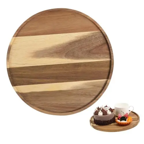 Produktbild: Garneck 2St rotierende Holzpalette Rundes dekoratives Tablett Badablagen für die Theke Runde Holztablett Küchentisch Tablett Holztabletts Wohnkultur Plattenspieler-Organizer für die Küche