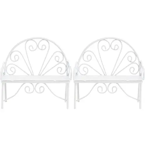 Produktbild: Garneck 2 STK Mikrolandschafts-doppelsessel Zen-gartenzubehör Mini-szenenmodell Terrassenbank Terrassenzubehör Mini-gartenbank Märchengartenbank Gartenstuhl Weiß Klein Schmiedeeisen