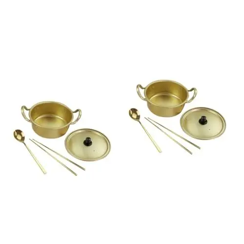 Produktbild: Garneck 2 Sätze Koreanischer Instant-nudeltopf Picknick-ramen-kocher Koreanische Essstäbchen Goldener Küchentopf Campingpfannen Täglicher Nudeltopf Küchenwaren Gelbes Aluminium Haushalt