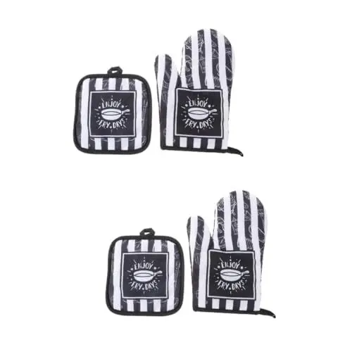 Produktbild: Garneck 2 Sätze Ofenhandschuhe grillhandschuhe für den einzug Handschuhe Kochen kochhandschuhe tosteter Backhandschuh Herd Fäustlinge Küchenhandschuh Topflappen Polyester Black