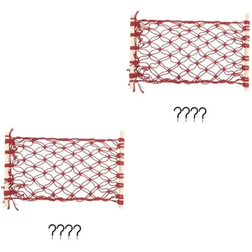 Produktbild: Garneck 2 Sätze hängende Obsthängematte Bananenhalter Hängekorb für den Haushalt hängender Gemüsekorb kleiderständer Obstkorb aus Baumwollseil Obsthängematte unter Schrank Holz rot