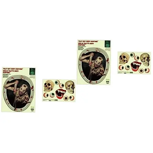 Produktbild: Garneck Toilettenaufkleber Decke Horror Aufkleber 2 Sets Toilettenaufkleber Beige Badezimmer Wandaufkleber Wasserfeste Aufkleber Halloween Toilettendekor