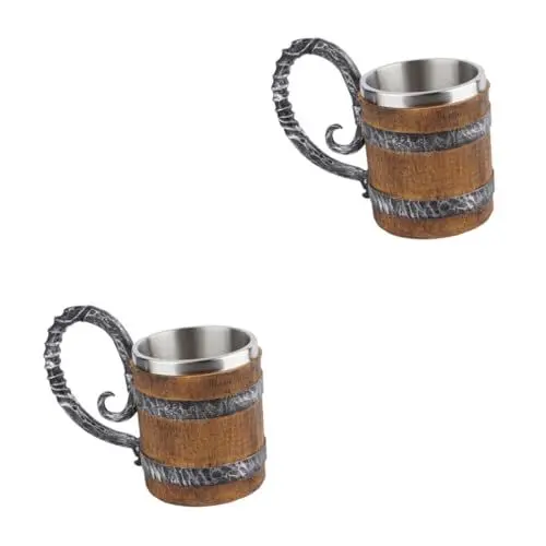 Produktbild: Garneck 2 Stück Holzfass Bierkrug Harzbecher Reise Kaffeebecher Bierbecher Fass Design Becher Handgefertigte Becher Tragbare Becher Bierkrüge Anti Fall Becher Becher Mit