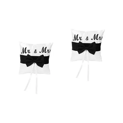 Produktbild: Garneck 2 Stück Mr & Mrs Satin Eheringkissen Satin Ringkissen Satin Schleife Eheringkissen