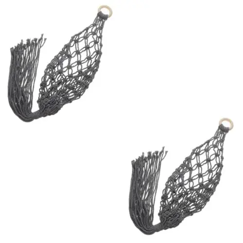 Produktbild: Garneck 2st Aufbewahrungstasche Aus Baumwollseil Pflanzenaufhänger Hängendes Obstnetz Hängekörbe Für Pflanzen Korb Zur Lagerung Von Produkten Mesh-organizer-taschen Eierbeutel Holz Grey