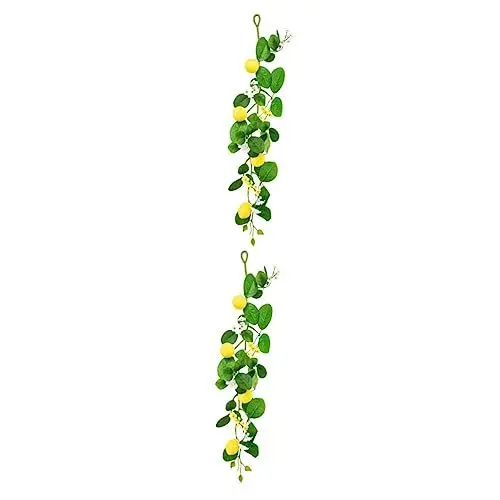 Produktbild: Garneck 2stücke Hängende Rattan Zitronen-Girlande Mit Weißen Blumen Dekorative Wandgestaltung Für Wohnzimmer Schlafzimmer Und Garten Pflegeleichte Langlebige Deko Für Hochzeiten Und