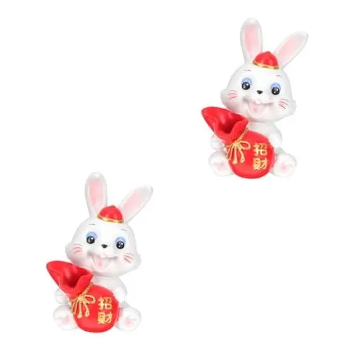 Produktbild: Garneck 2st Tischplatte Kleiner Hase Osterhasenfigur Mini-dekor Feng-Shui-tierstatue Mini-hasenfiguren Hasendekoration Kaninchenfiguren Bücherregalfigur des Neuen Jahres Weiß Harz