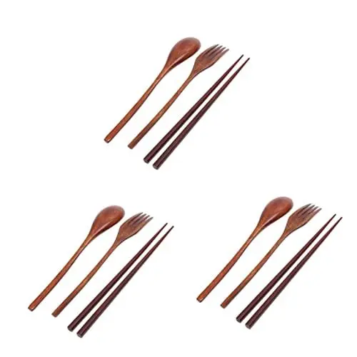 Produktbild: Garneck 3 Stücke Löffel Essstäbchen Set Holz Für Mittagessen Geschirr Set Zu Speichern