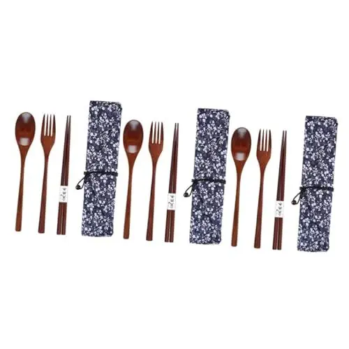 Produktbild: Garneck 3St Holzgabel Löffel Essstäbchen Campingutensilien Kindergabel Bagger für Kinder Besteck Geschirr Lagerung Essstäbchen aus Holz Messer und einstellen reisen hölzerne