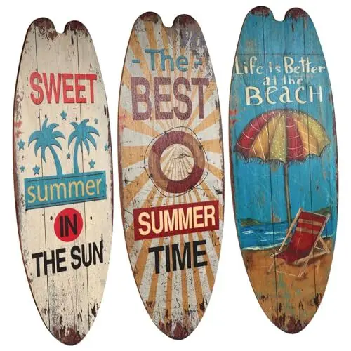 Produktbild: Garneck 3St Holzschild mit Meeresmotiv Surfbrett Wanddekoration Surfbrett Wandbild Surfbrett Wandkunst Gestell Schwimmbad Poster basteln Pooldekoration im Freien Party-Sommerdekoration