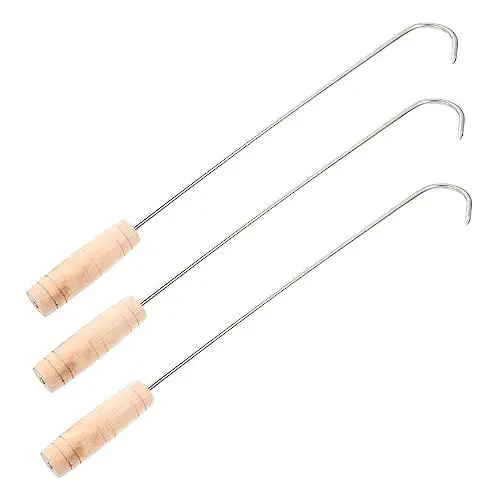 Produktbild: Garneck 3St Lebensmittelflipper Rückenstütze Raucherhaken Zopfzubehör Multifunktionale Fleischhaken Picknick-Grillwender Haushalt Fleisch haken Rostfreier Stahl anschließen Holz