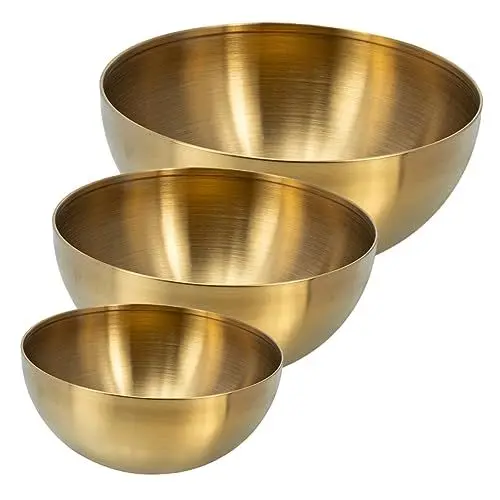 Produktbild: Garneck 3St Salatschüssel Rührschüssel Edelstahl Gold stainless steel mixing bowl edelstahlrührschüsseln Lebensmittelbehälter große Rührschüsseln aus Edelstahl Nudelschalen Suppenteller