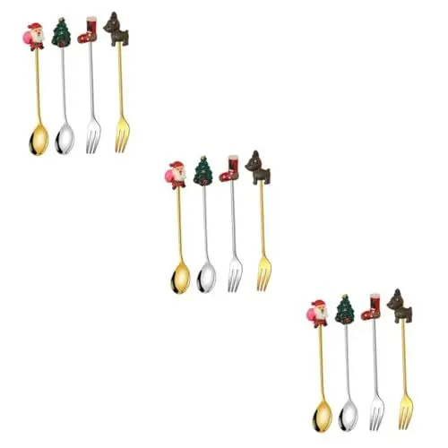 Produktbild: Garneck 3 Sätze Kaffeelöffel Aus Edelstahl Besteck Mit Weihnachtsmotiven Gewürzlöffel Weihnachtliche Löffel Weihnachtsdessertgabeln Urlaub Kaffeelöffel Zuckerlöffel Rostfreier Stahl