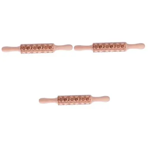 Produktbild: Garneck 3 Stk Nudelholz aus Holz halloween dekoration halloween-dekoration for wife halloweendeko Prägung Nudelholz Rolle spielen Nudelholz gravieren gravierte Walze Tier Hölzern
