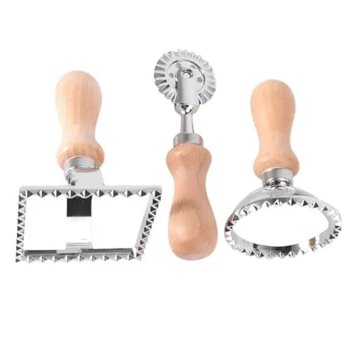 Produktbild: Garneck 3 Teiliges Set Spitzen Biskuitform Mit Holzgriff Ausstecher Für Kekse Teigtaschen Und Kuchen + + Rad Backzubehör Für Die Küche