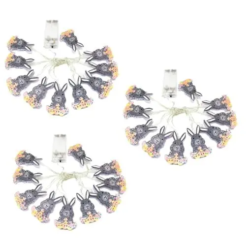 Produktbild: Garneck 3st Kaninchen-lichterketten Frühlings Lichterketten Ostern Lichterketten Osterpartyzubehör Osterdekorationen Osterlichter Kaninchenlicht Osterlichtdekoration Eier Led Plastik Kind