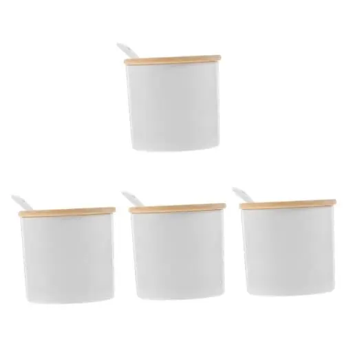 Produktbild: Garneck 4 Sätze Gewürzglas lagercontainer küchen armatur kitchen accessories zubehör küche hutch gewürzdosen Salzbehälter aus Keramik Kochsalzbehälter Gewürzspender Bambus